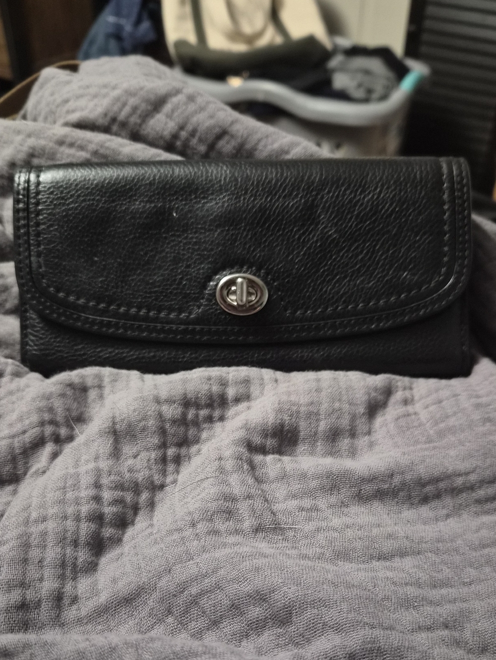 Coach Black Leather Turnlock Wallet